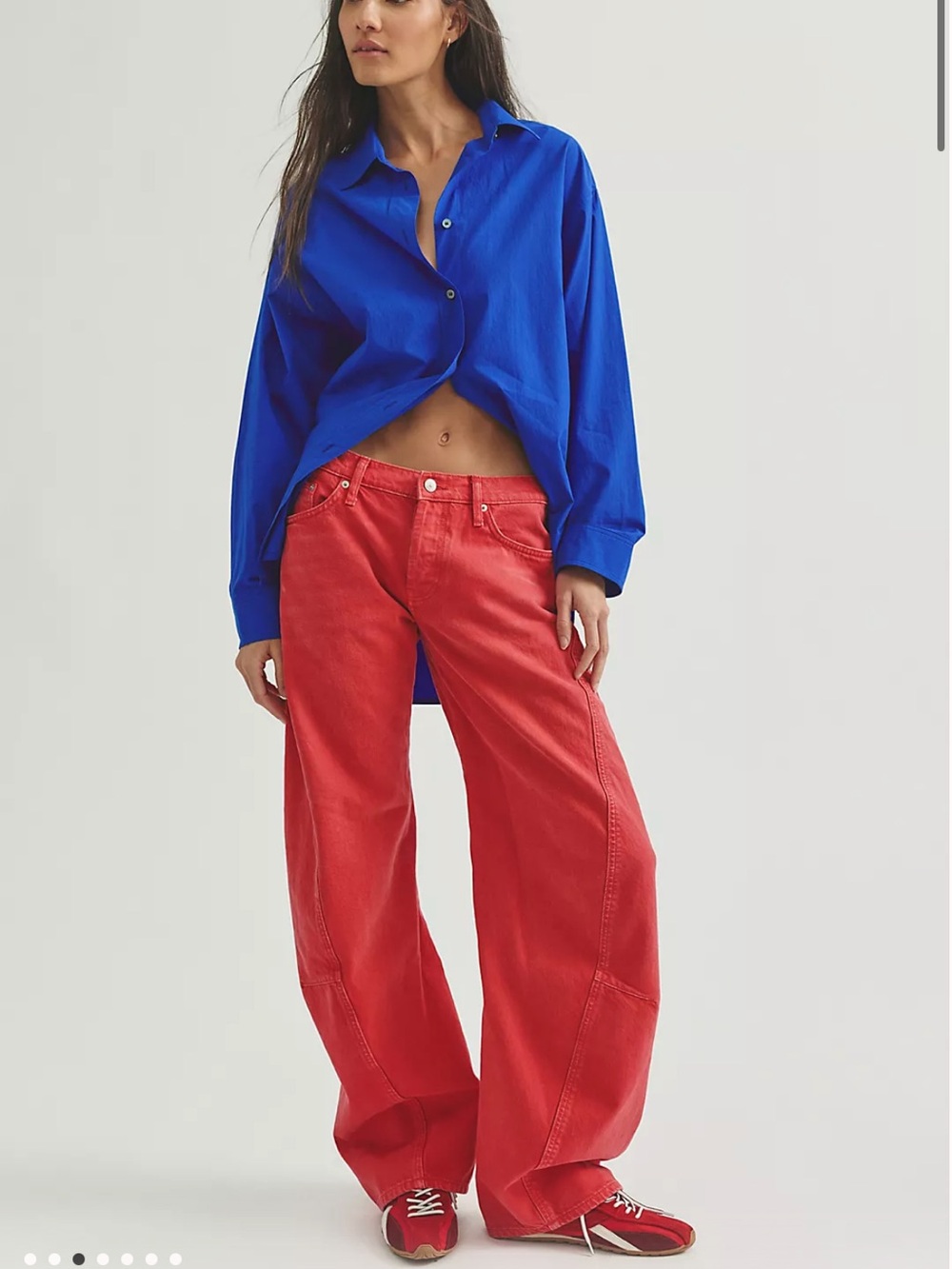Free People We The Free Fable Low-Rise Twisted Bowed Jeans 29 Poppy Bright Red